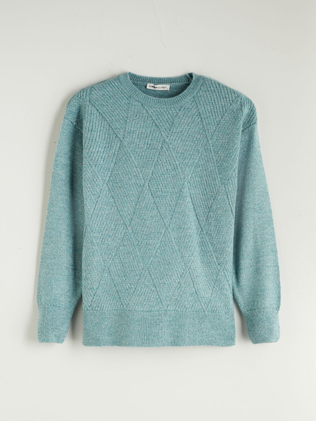 Mavi Baklava Desenli Kadın Triko Kazak-8