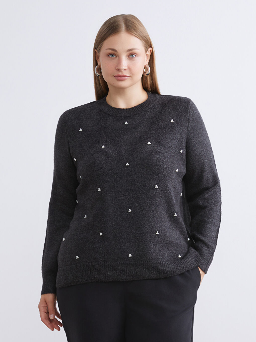 Crew Neck Beaded Embellished Women's Knitwear Sweater-1