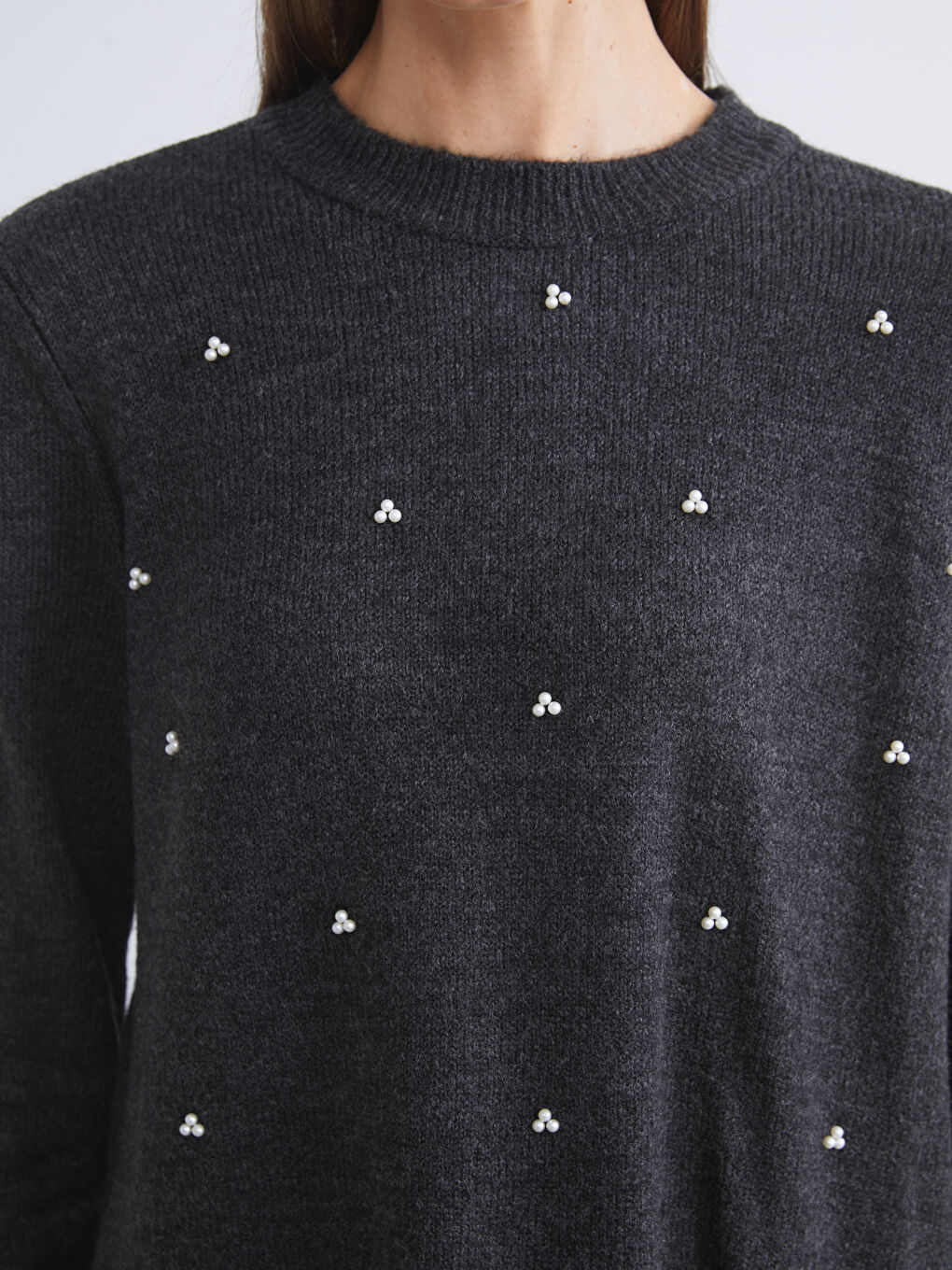 Crew Neck Beaded Embellished Women's Knitwear Sweater-4