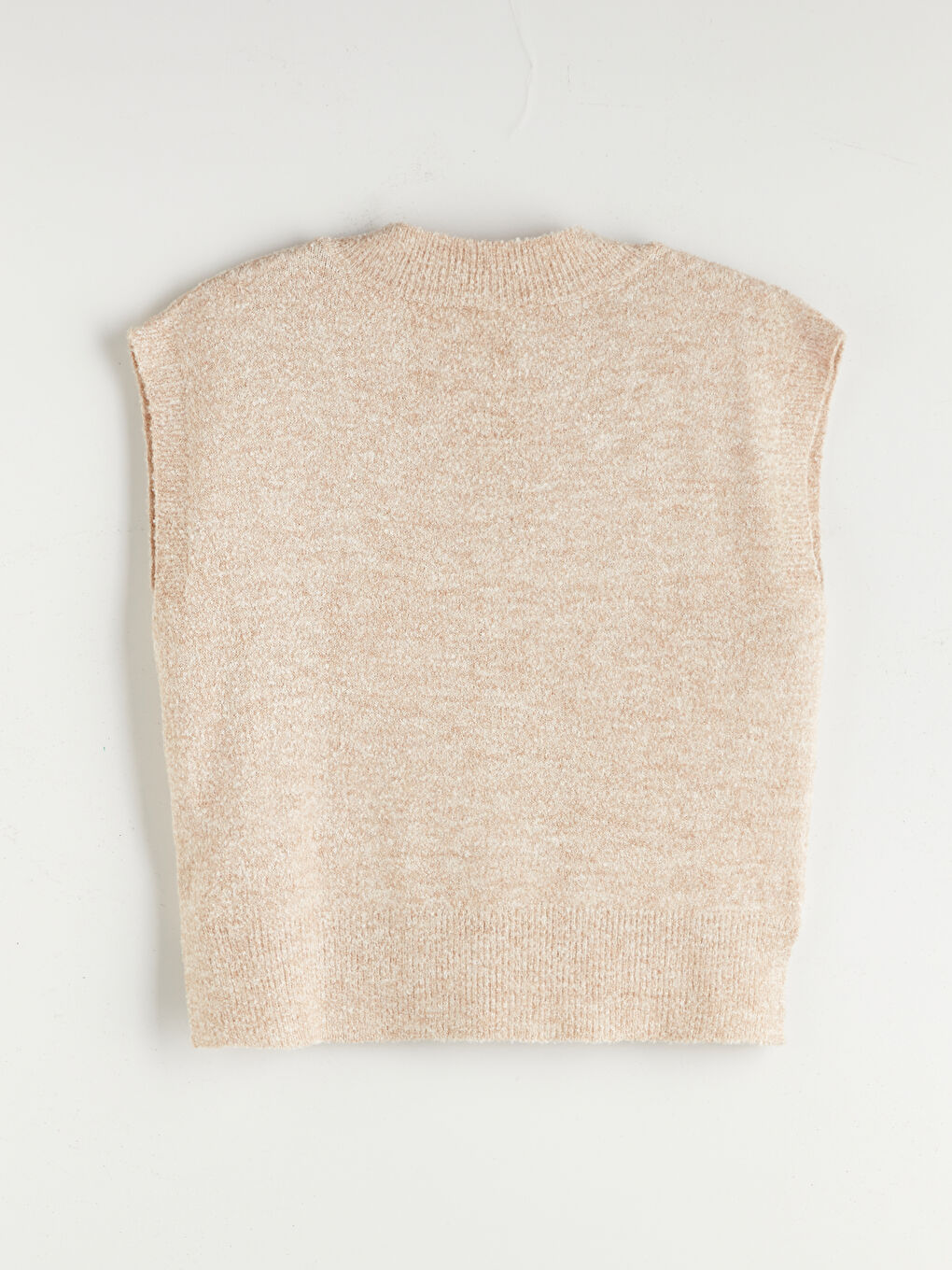 Bej V Yaka Kadın Triko Süveter-6