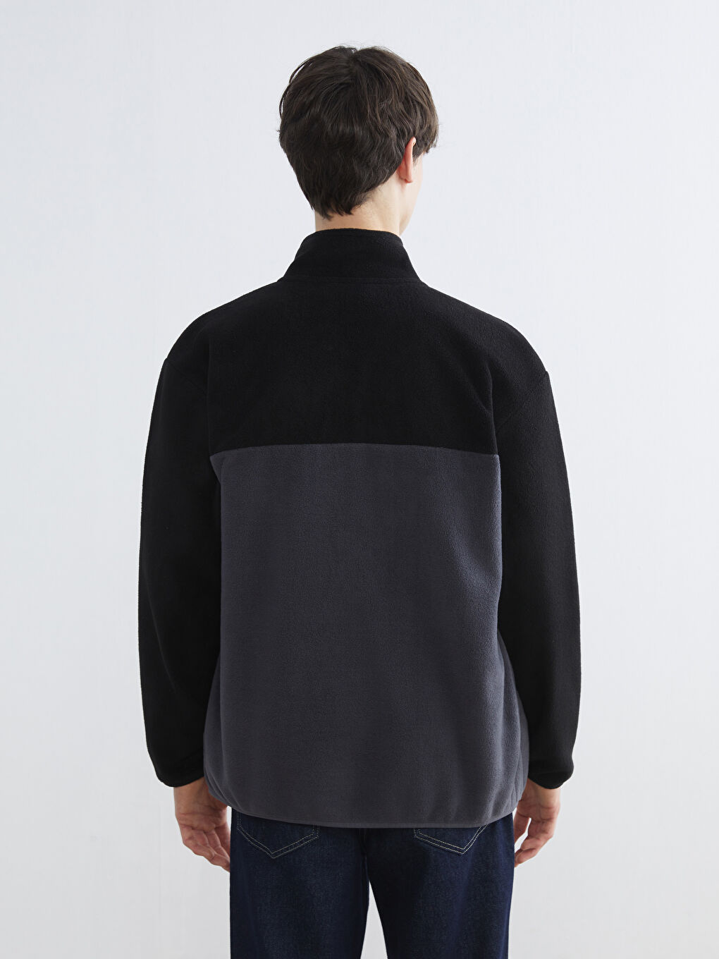 Siyah Dik Yaka Polar Erkek Fermuarlı Sweatshirt-3
