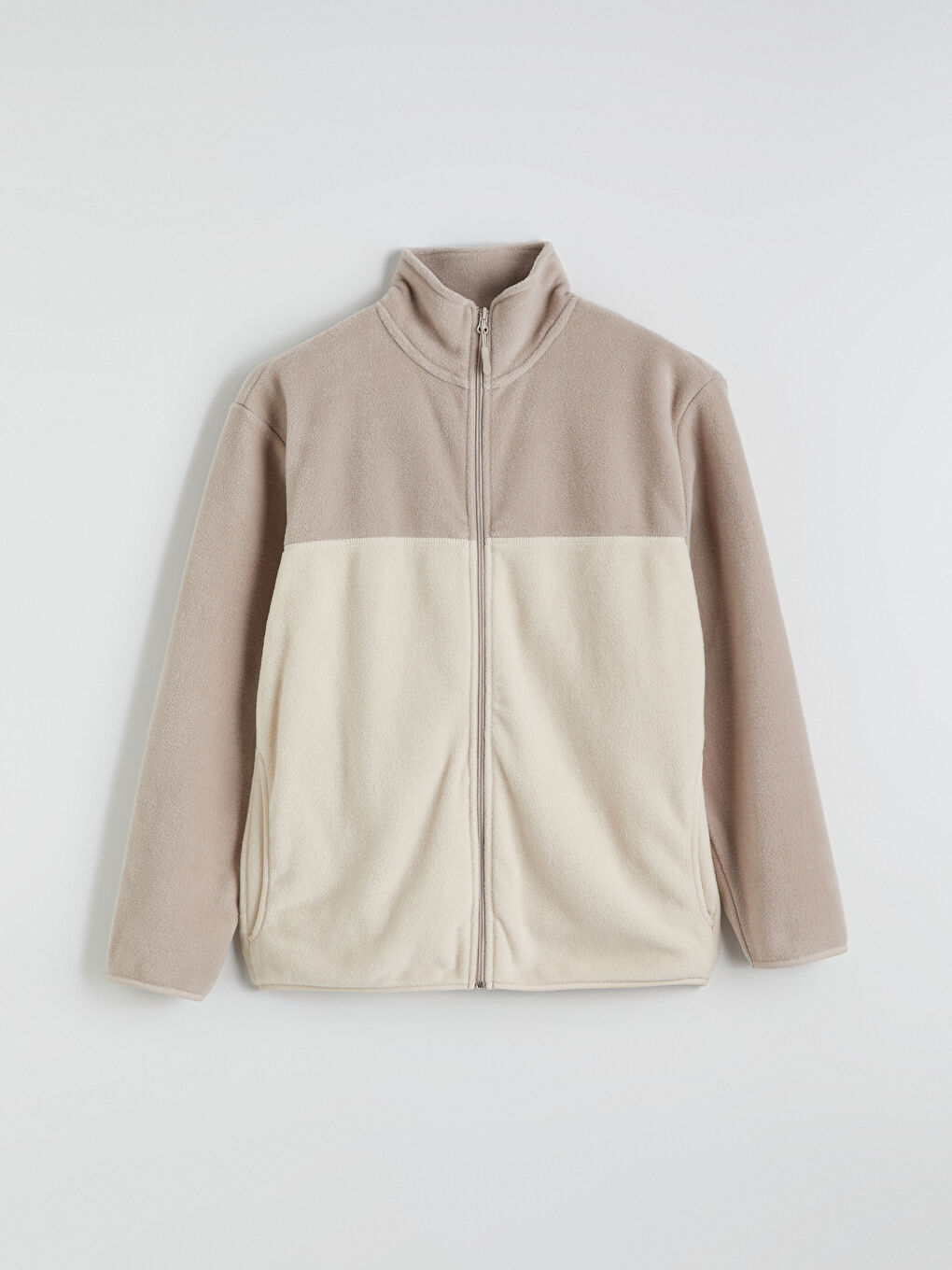 Bej Dik Yaka Polar Erkek Fermuarlı Sweatshirt-4