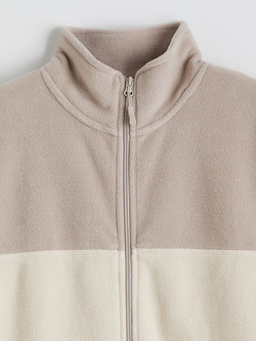 Bej Dik Yaka Polar Erkek Fermuarlı Sweatshirt-5