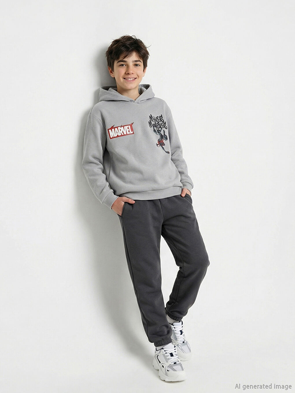 Kapüşonlu Spider-Man Baskılı Erkek Çocuk Eşofman Takım