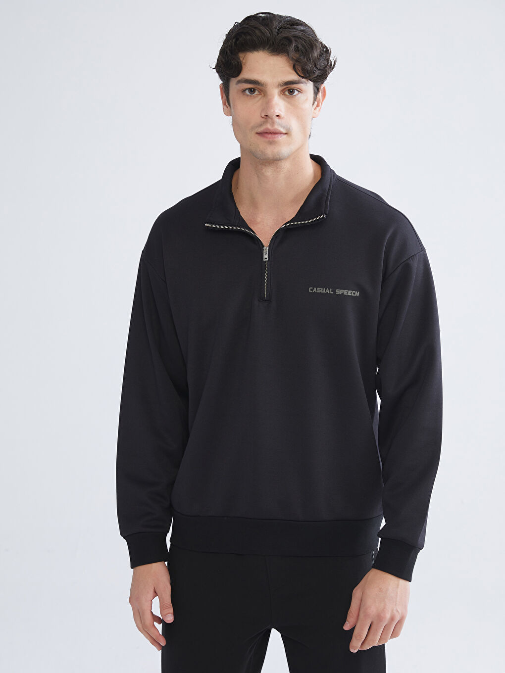 Funnel Neck Printed Men's Sweatshirt