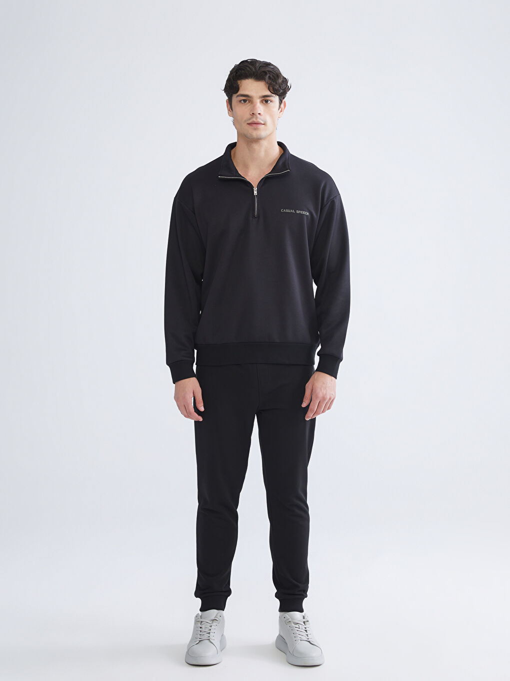 Funnel Neck Printed Men's Sweatshirt-1