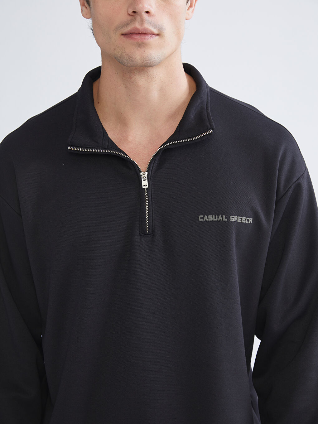 Funnel Neck Printed Men's Sweatshirt-2