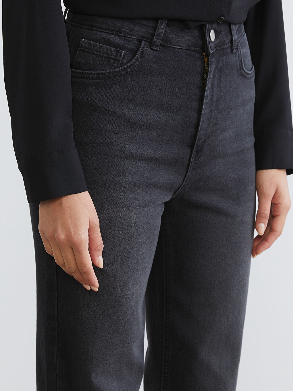 Gri Straight Fit Kadın Jean Pantolon-2