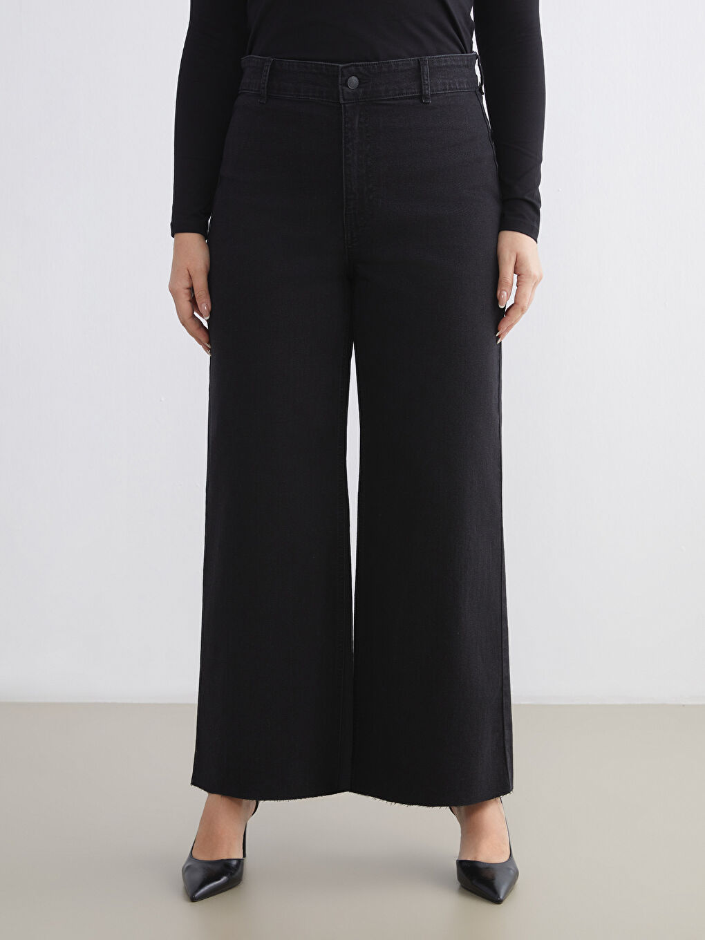 Siyah Wideleg Kadın Jean Pantolon-5