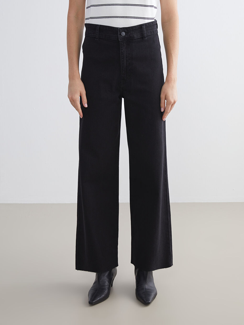 Siyah Wideleg Kadın Jean Pantolon-2