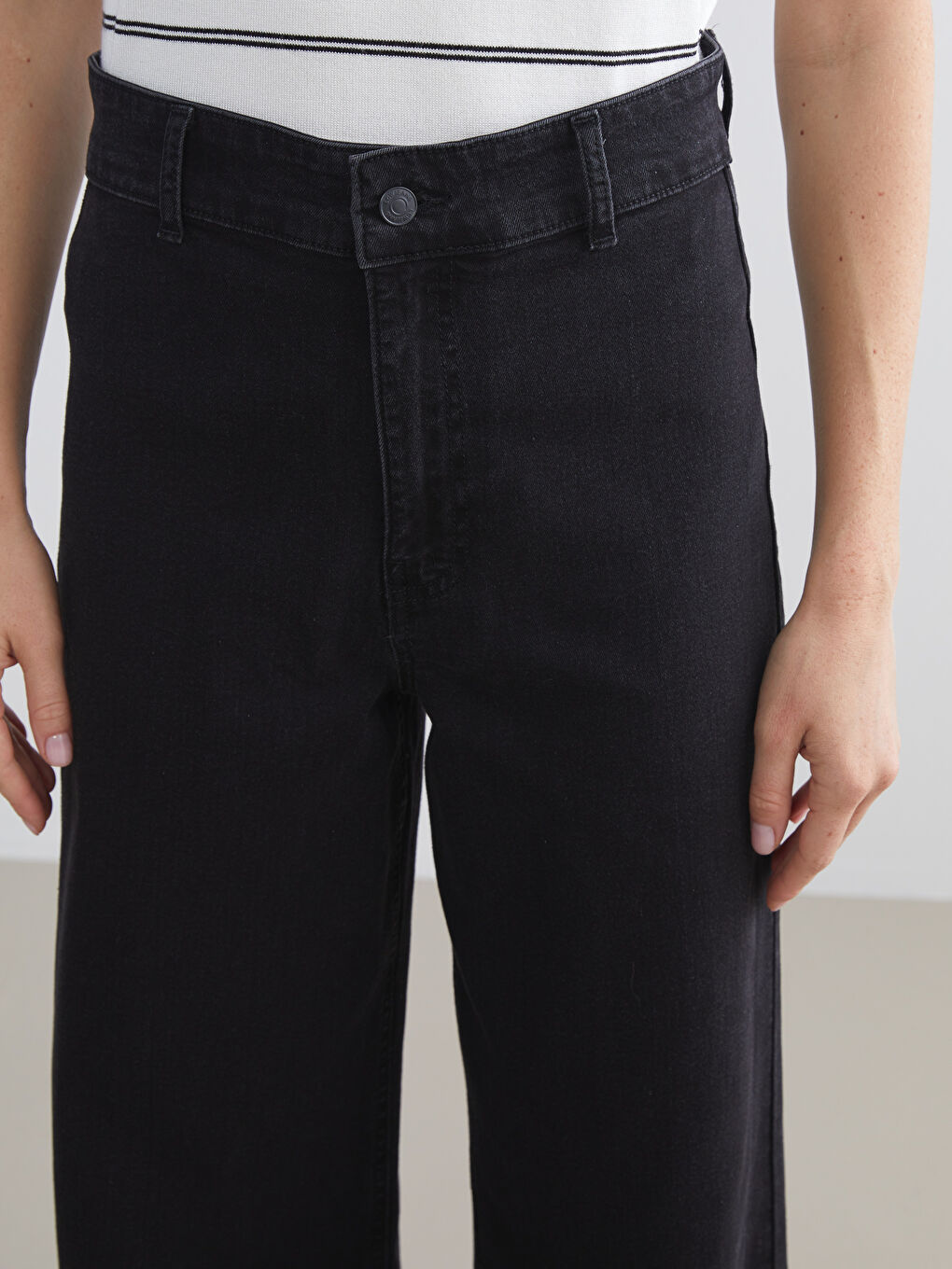 Siyah Wideleg Kadın Jean Pantolon-3
