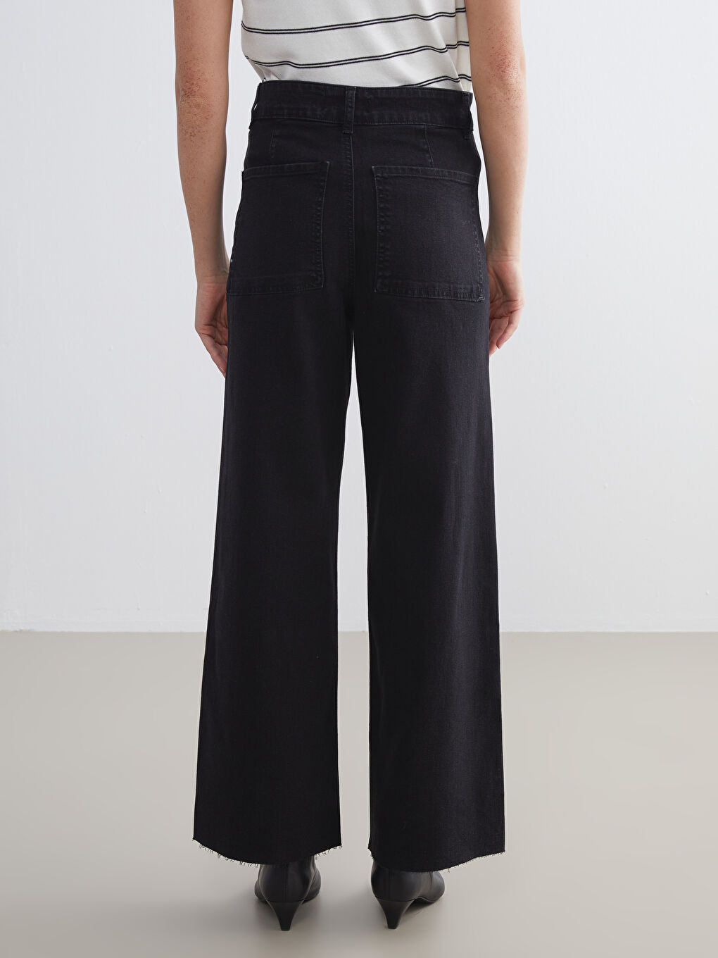 Siyah Wideleg Kadın Jean Pantolon-4