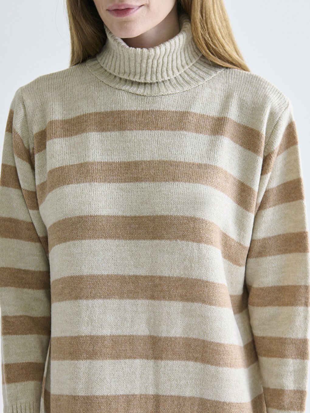 Turtleneck Striped Long Sleeve Oversize Women's Knitwear Dress-4