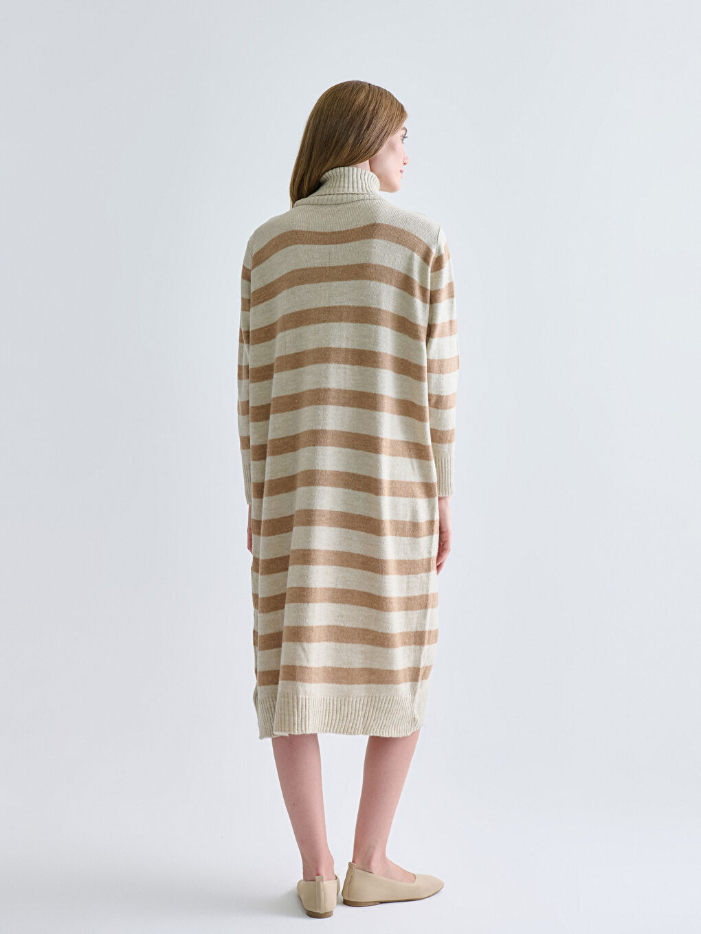 Turtleneck Striped Long Sleeve Oversize Women's Knitwear Dress-6
