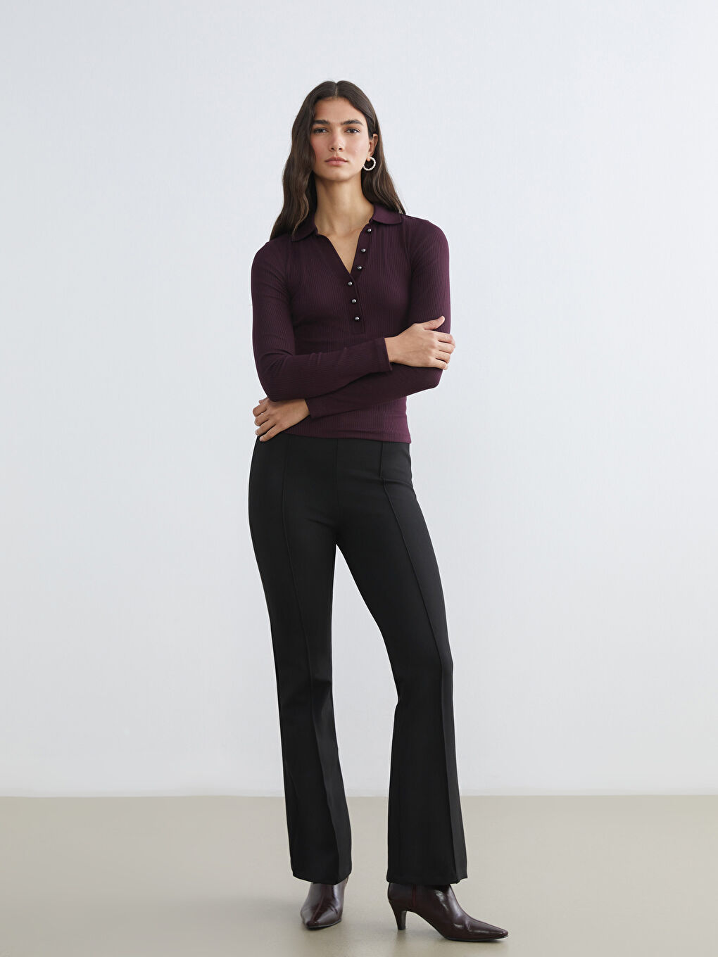 Women's Trousers with Elastic Waist and Flared Leg-1