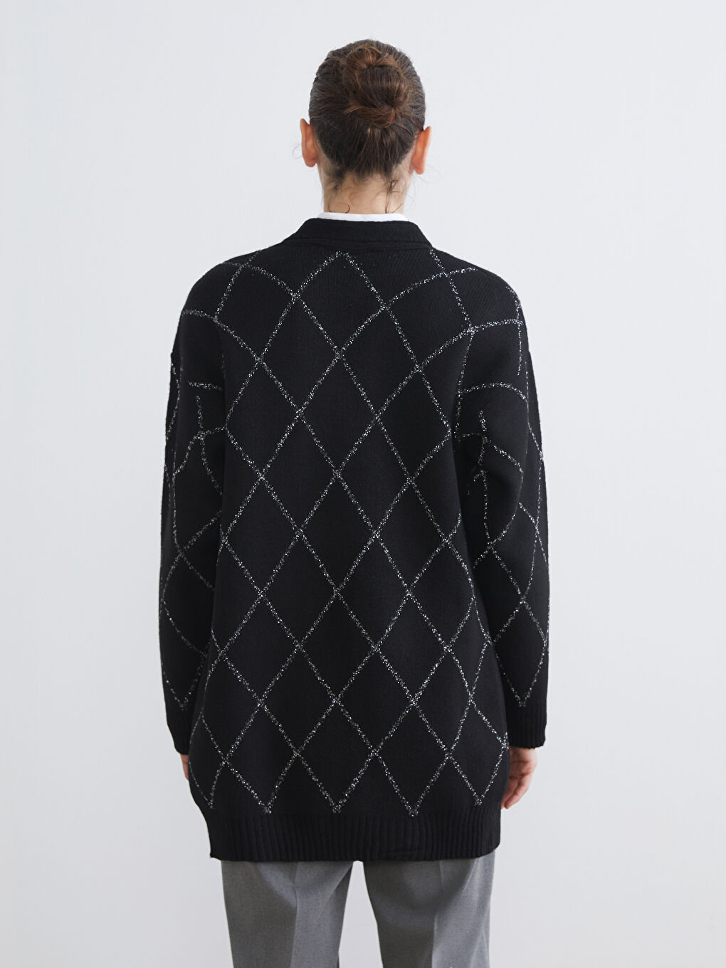 كارديجان تريكو بنمط أرجيل بياقة شال للسيدات-6