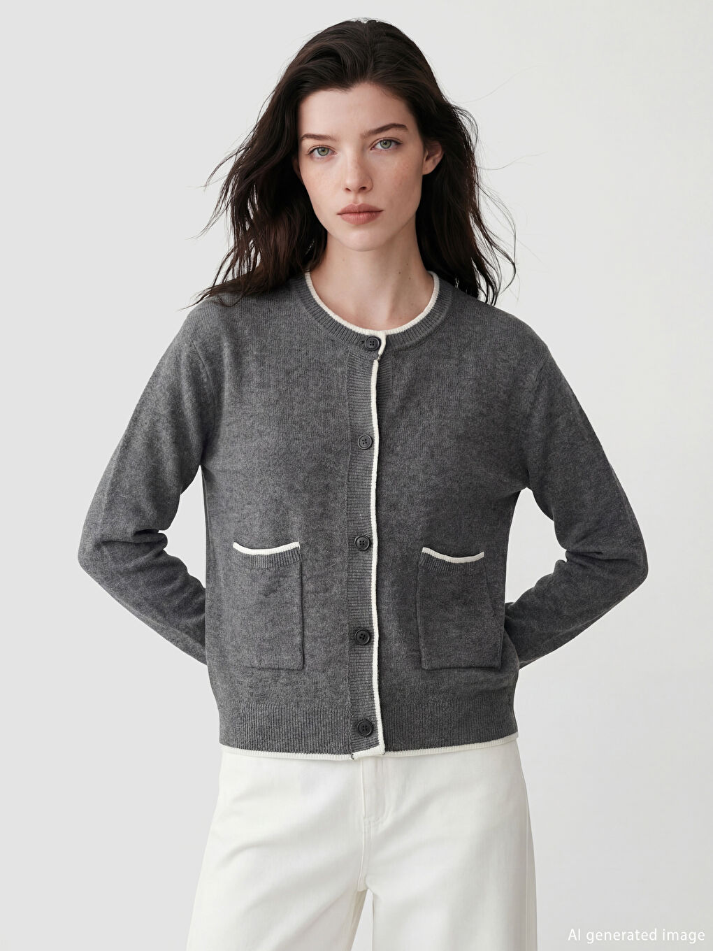 Crew Neck Women's Knitwear Cardigan