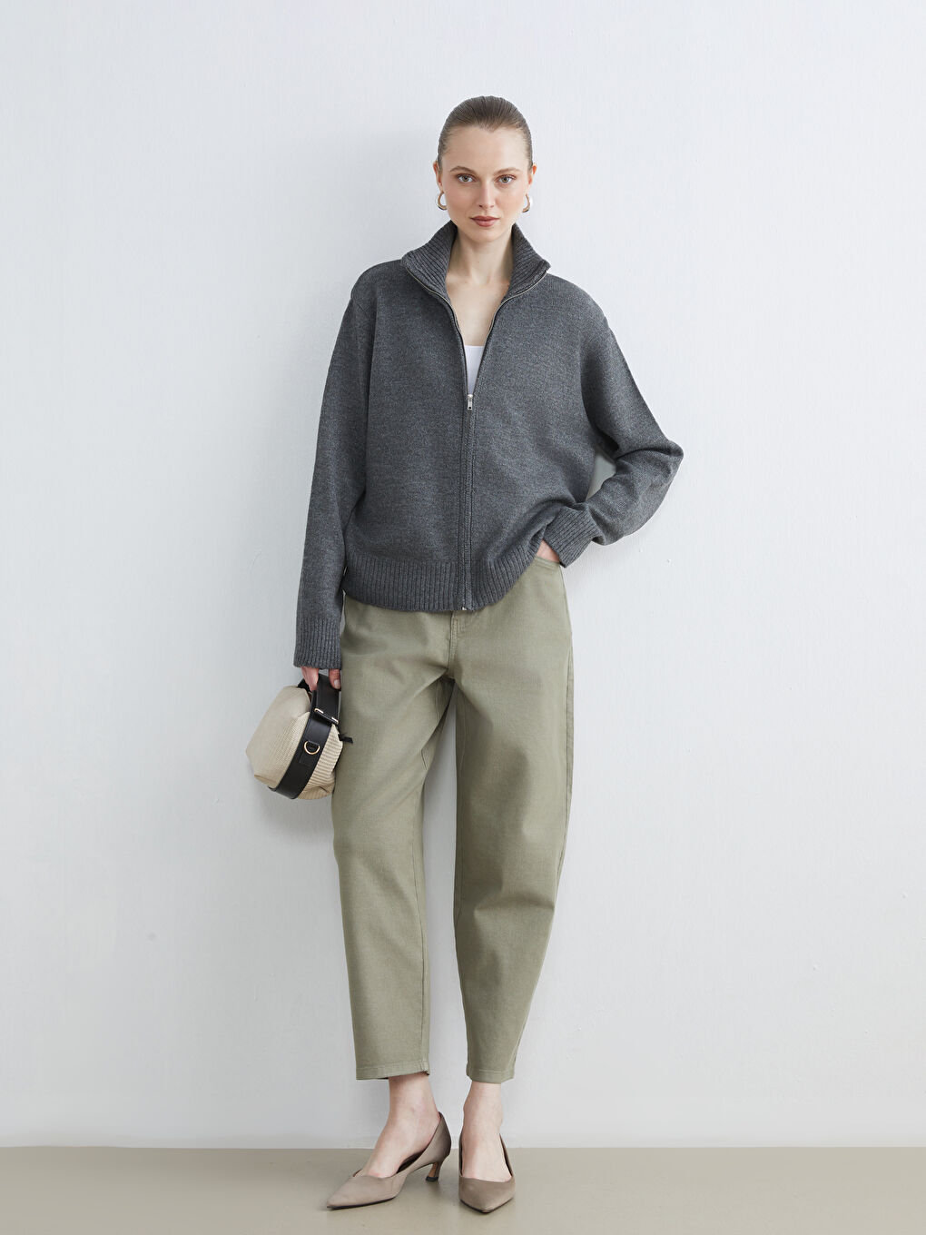 Funnel Neck Women's Knitwear Cardigan-1