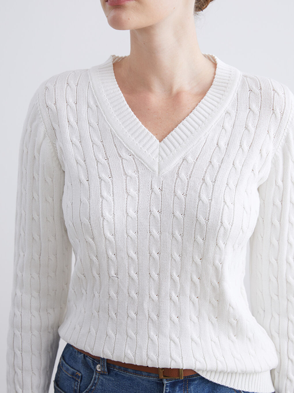 V Neck Self-Patterned Women's Knitwear Sweater-2