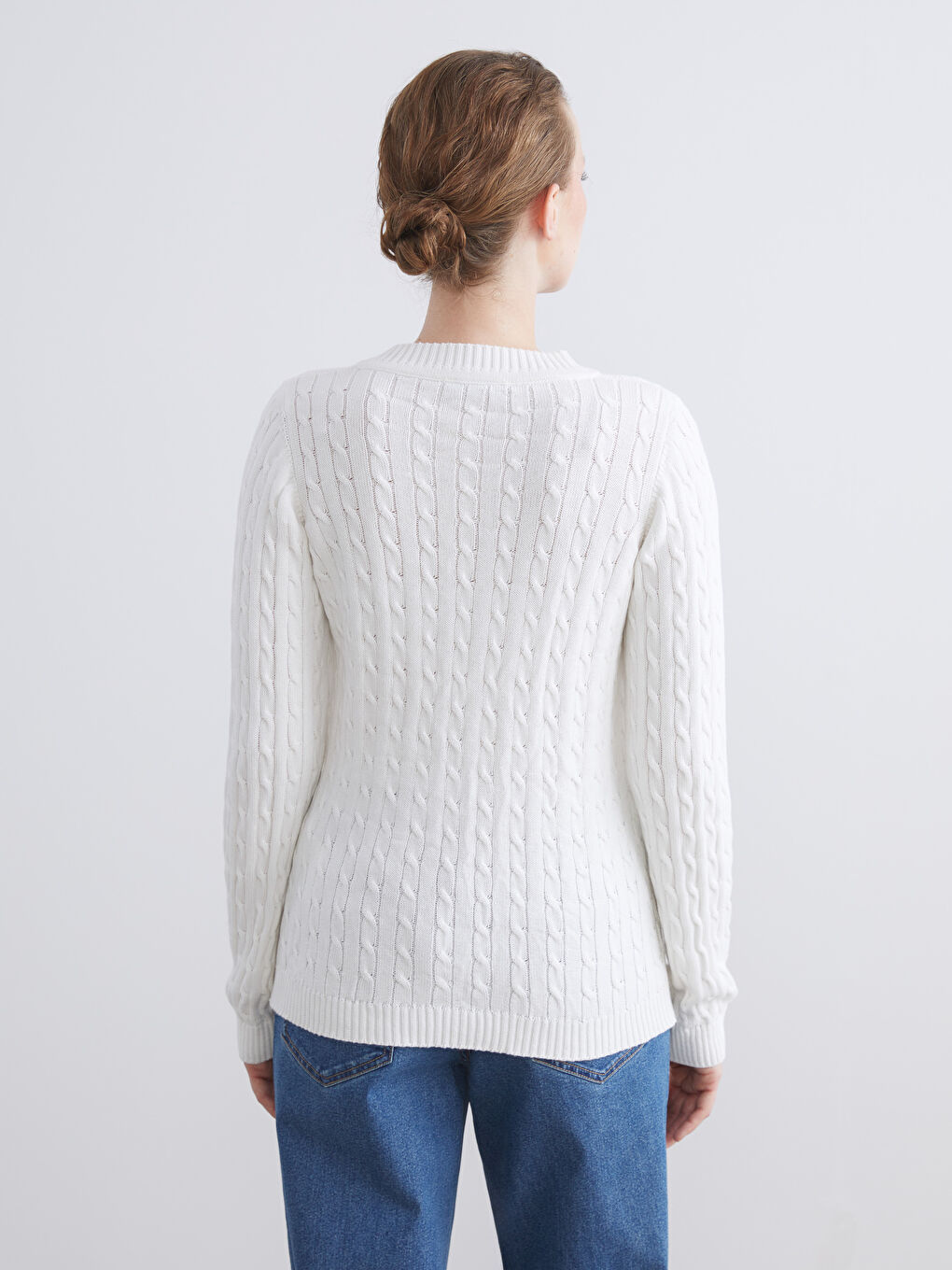 V Neck Self-Patterned Women's Knitwear Sweater-3