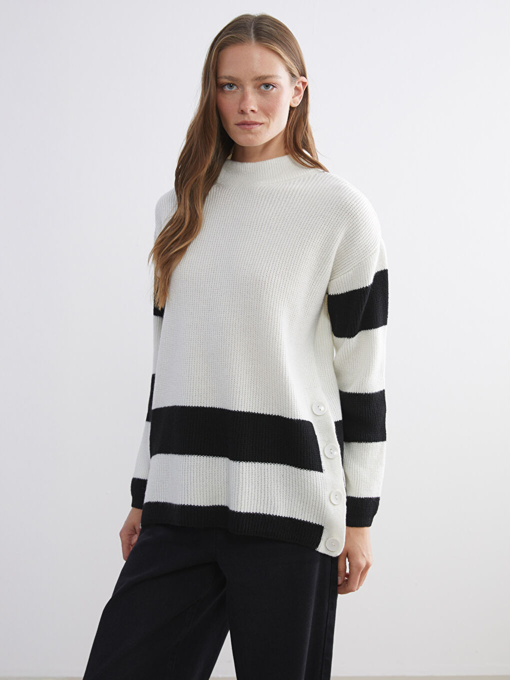 Crew Neck Striped Women's Knitwear Tunic-1