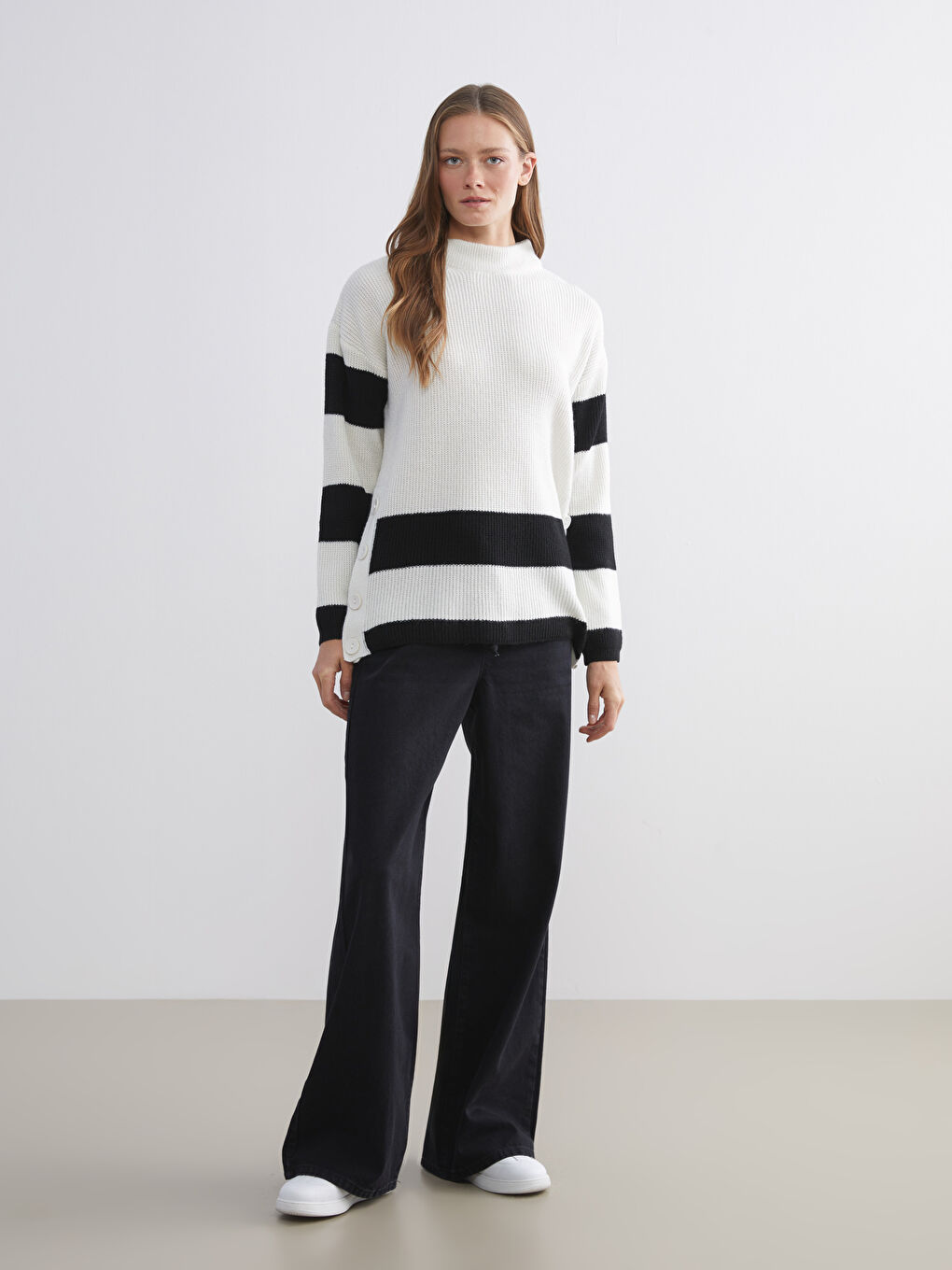 Crew Neck Striped Women's Knitwear Tunic-2