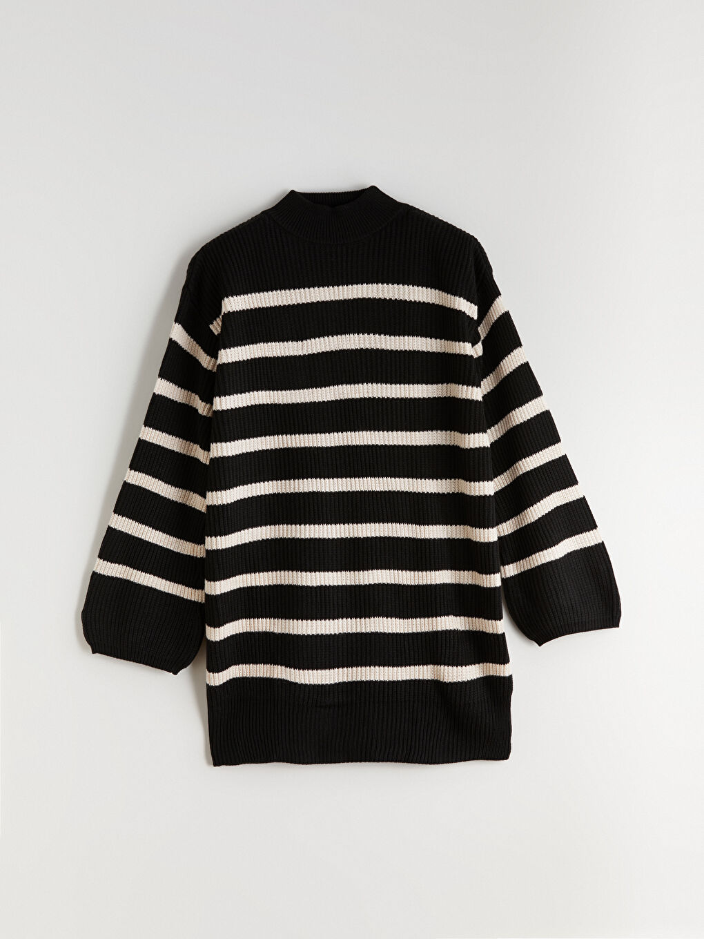 Tunique en Tricot Rayée à Col Cheminée Oversize pour Femmes-3
