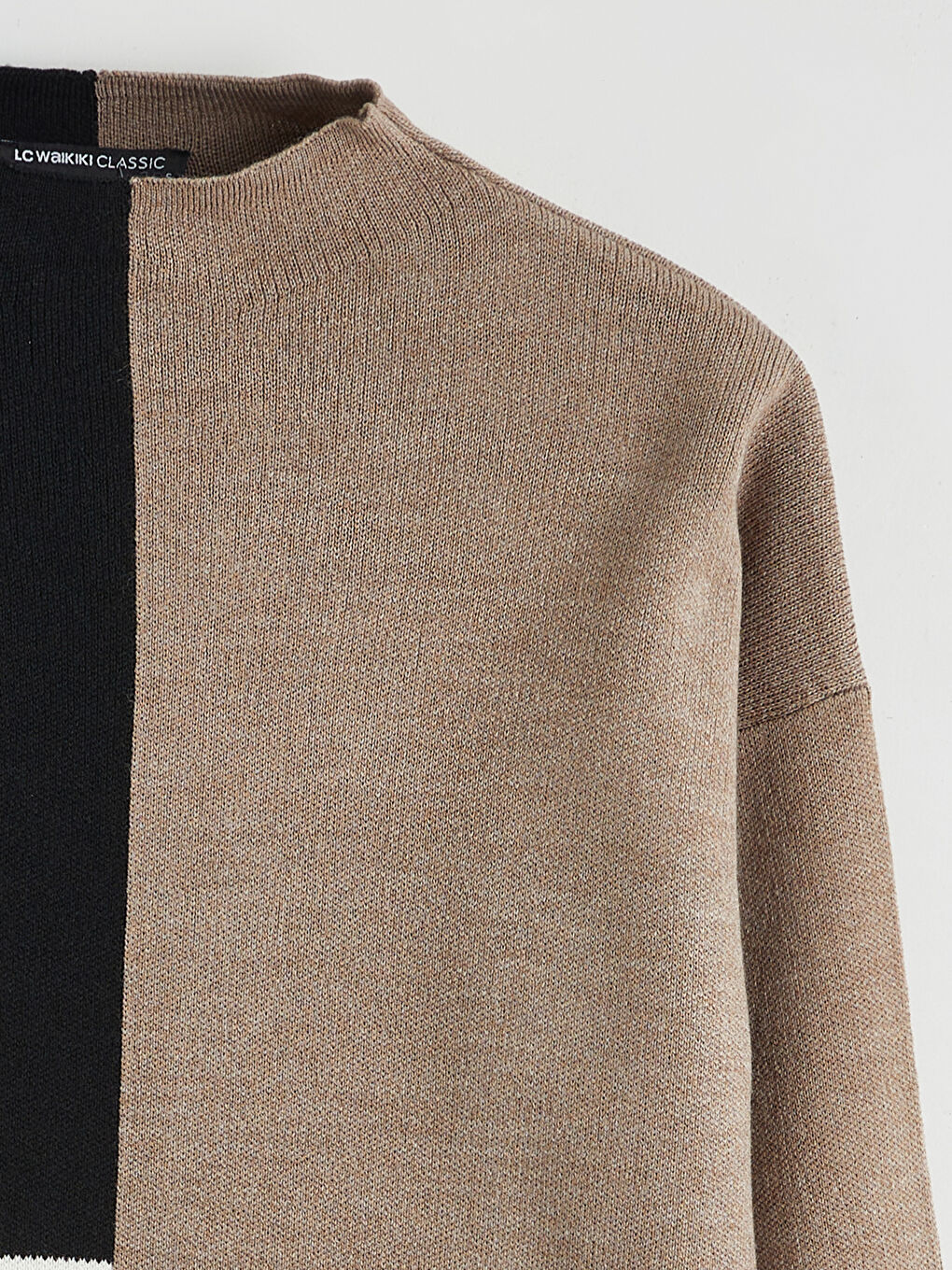 سترة تريكو بلوك الألوان بياقة قمع للسيدات-5