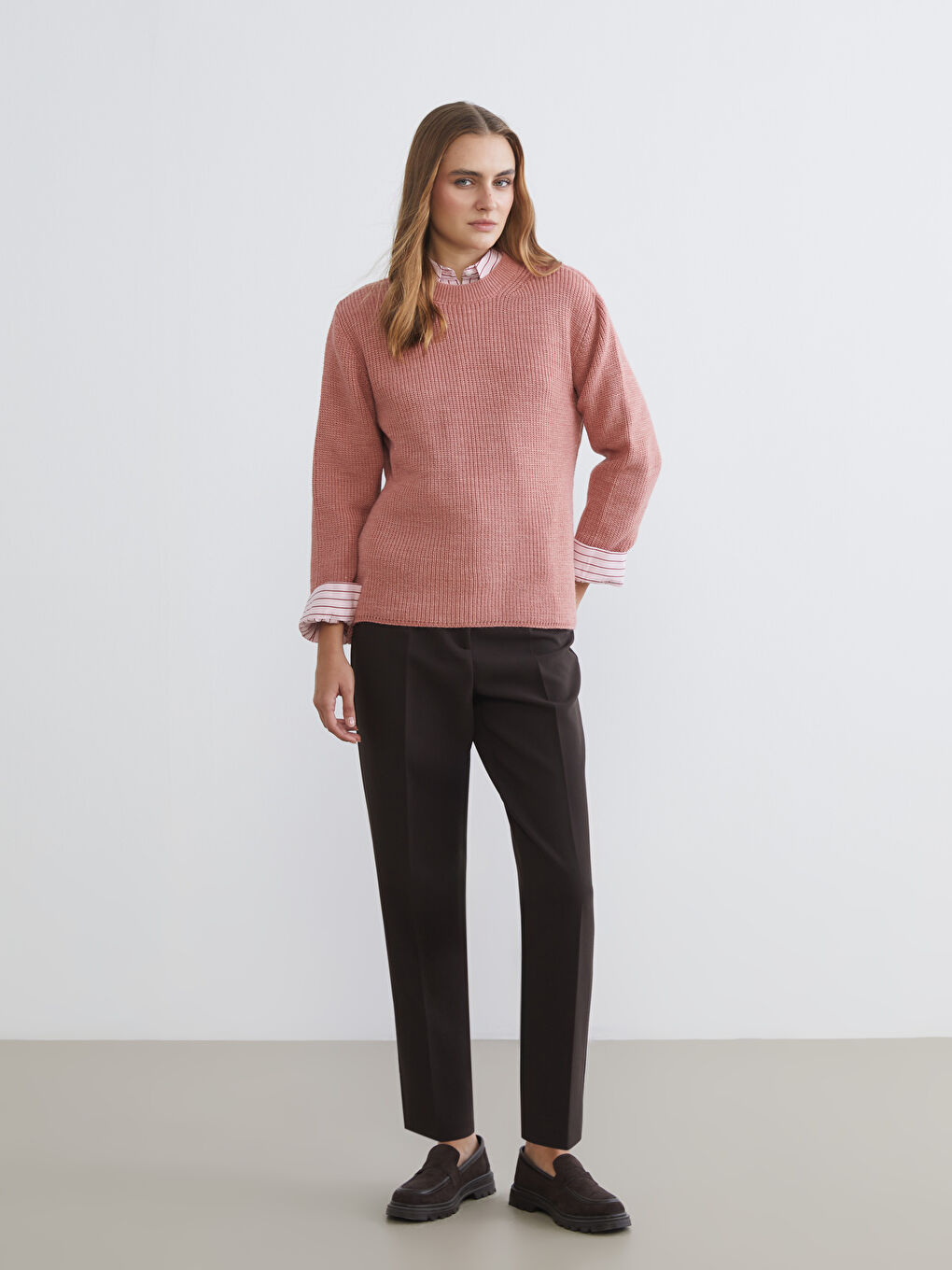 Crew Neck Self-Patterned Women's Knitwear Sweater-1