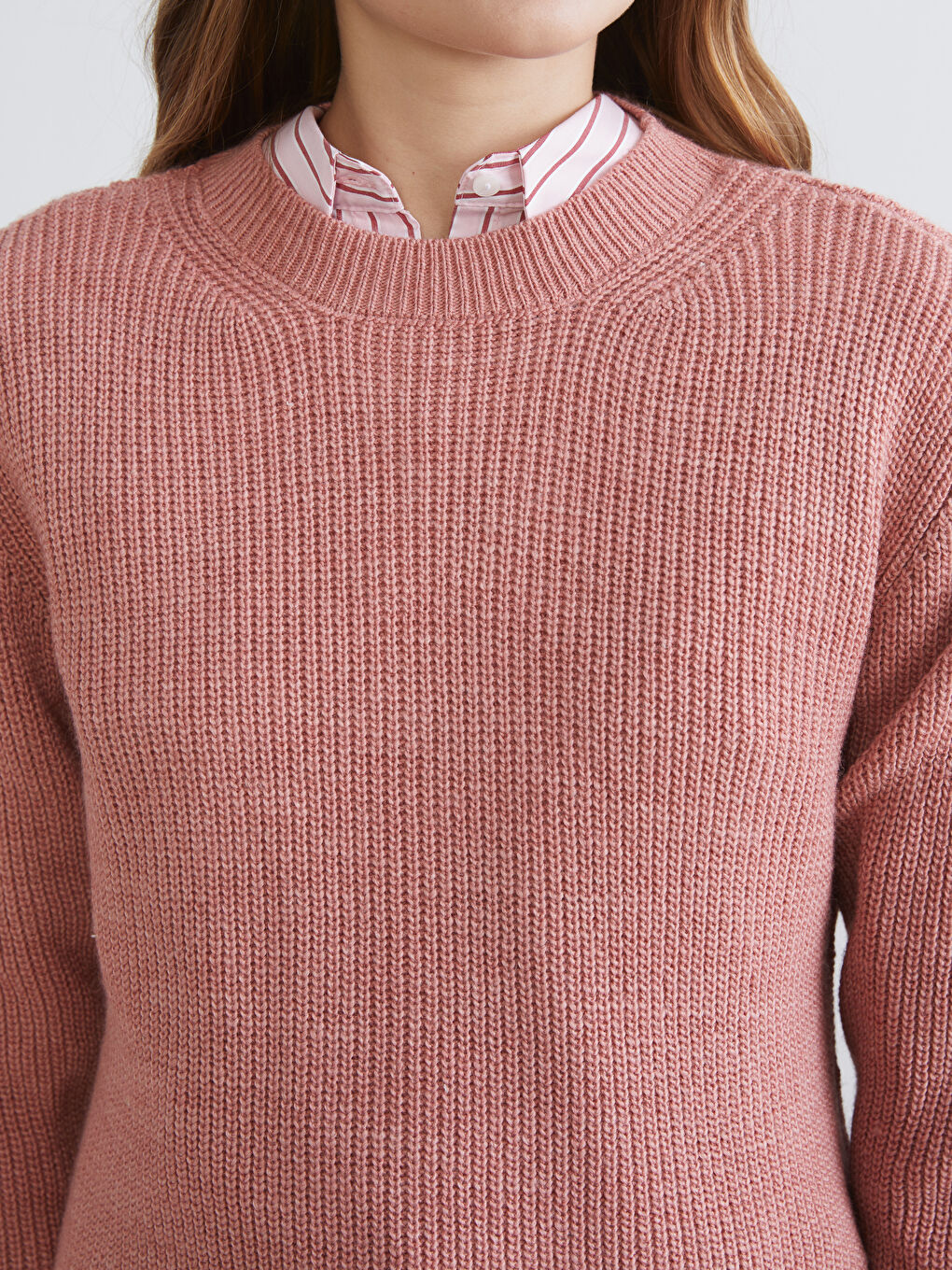 Crew Neck Self-Patterned Women's Knitwear Sweater-2