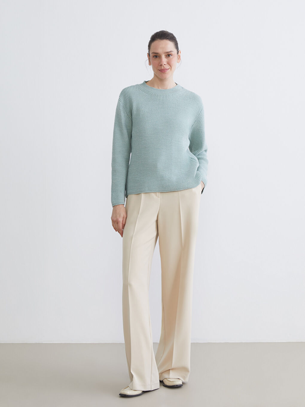 سترة تريكو منقوشة بياقة دائرية للسيدات-1