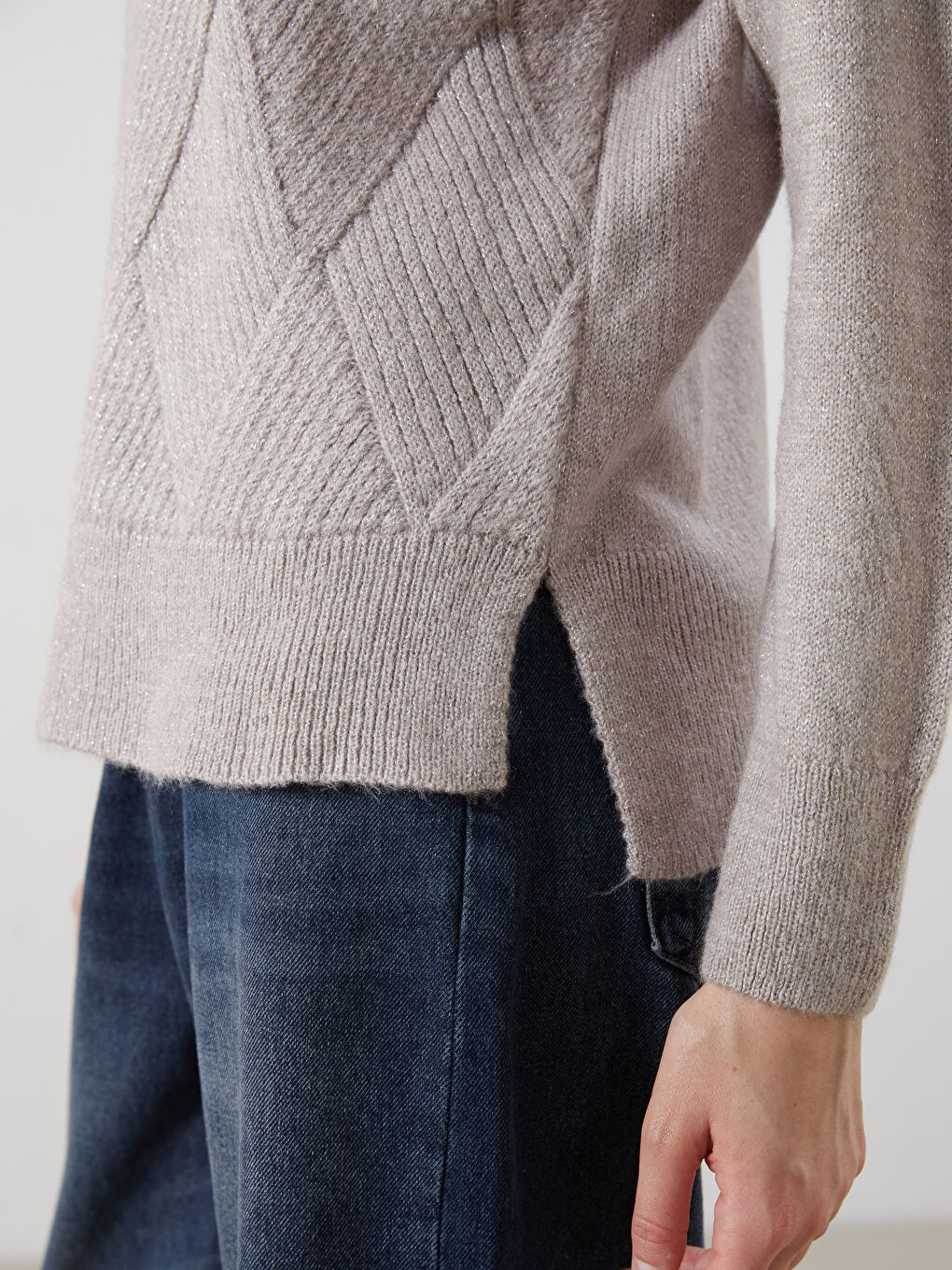 Crew Neck Self-Patterned Women's Knitwear Sweater-5