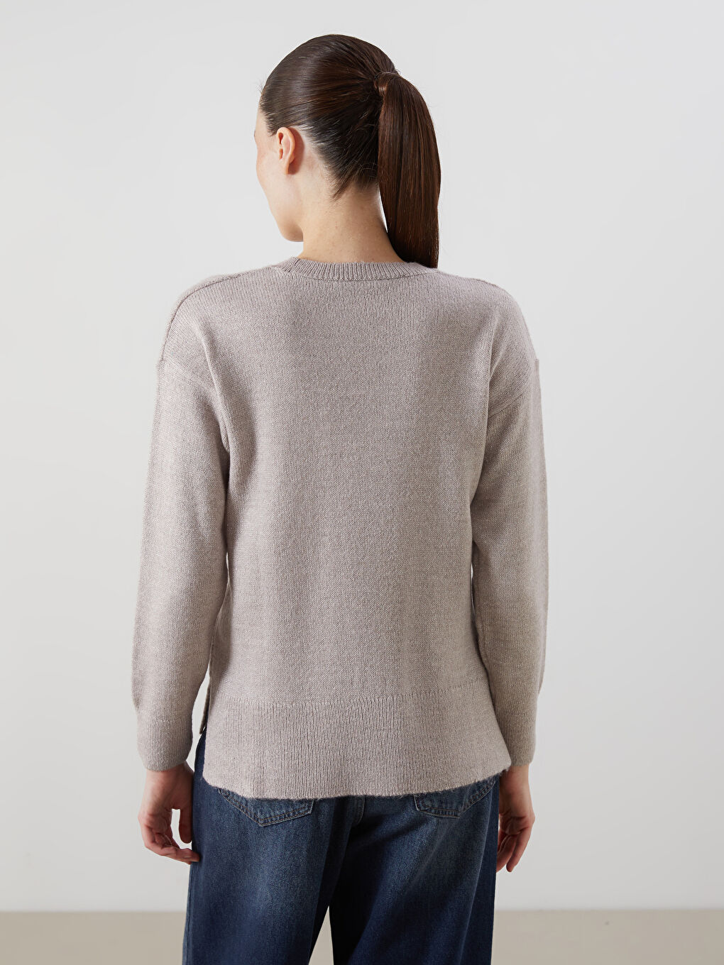 Crew Neck Self-Patterned Women's Knitwear Sweater-7