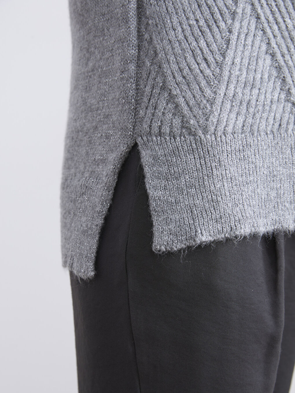 Crew Neck Self-Patterned Women's Knitwear Sweater-4