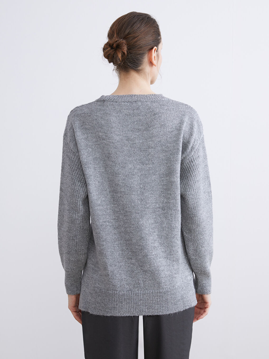 Crew Neck Self-Patterned Women's Knitwear Sweater-6