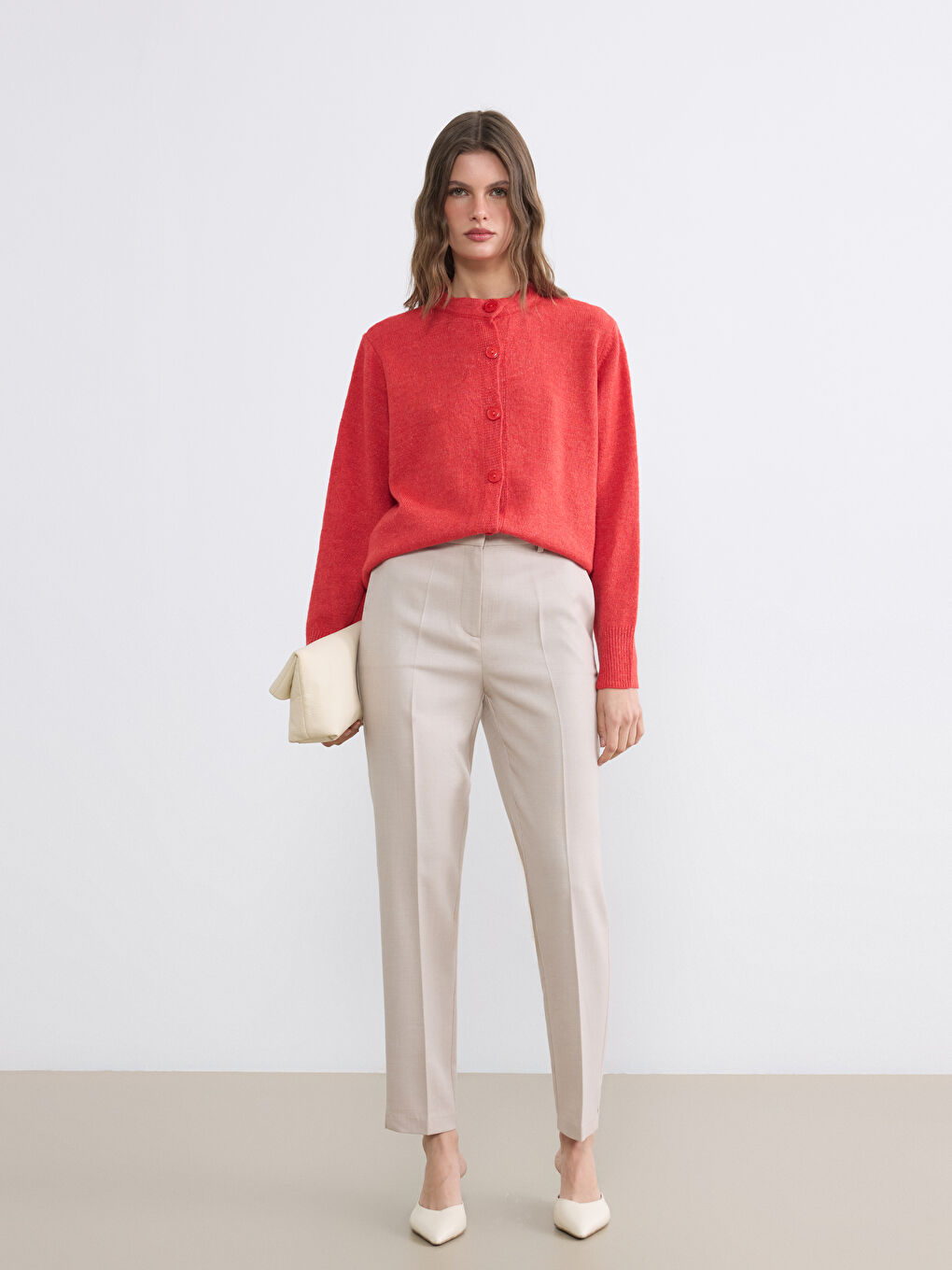 Cardigan Femme à Col Rond en Tricot-1