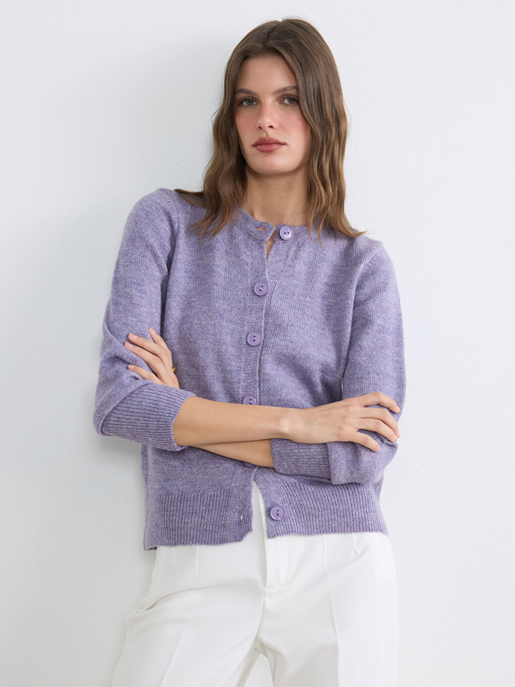 Cardigan Femme à Col Rond en Tricot