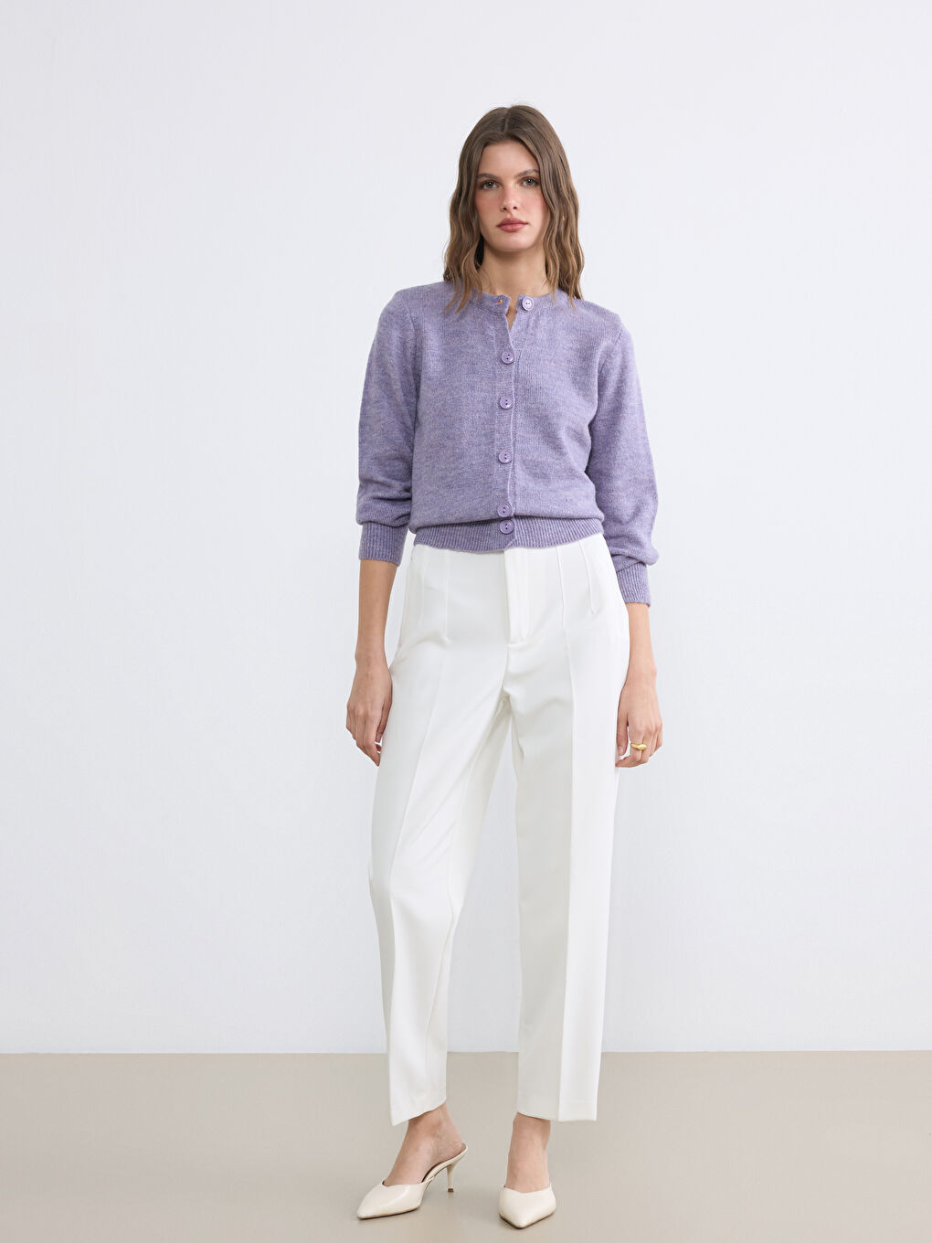 Cardigan Femme à Col Rond en Tricot-1