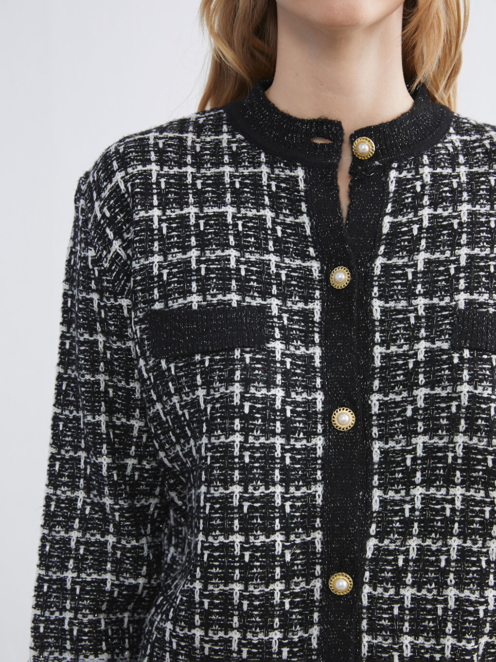 Crew Neck Plaid Women's Knitwear Cardigan-2