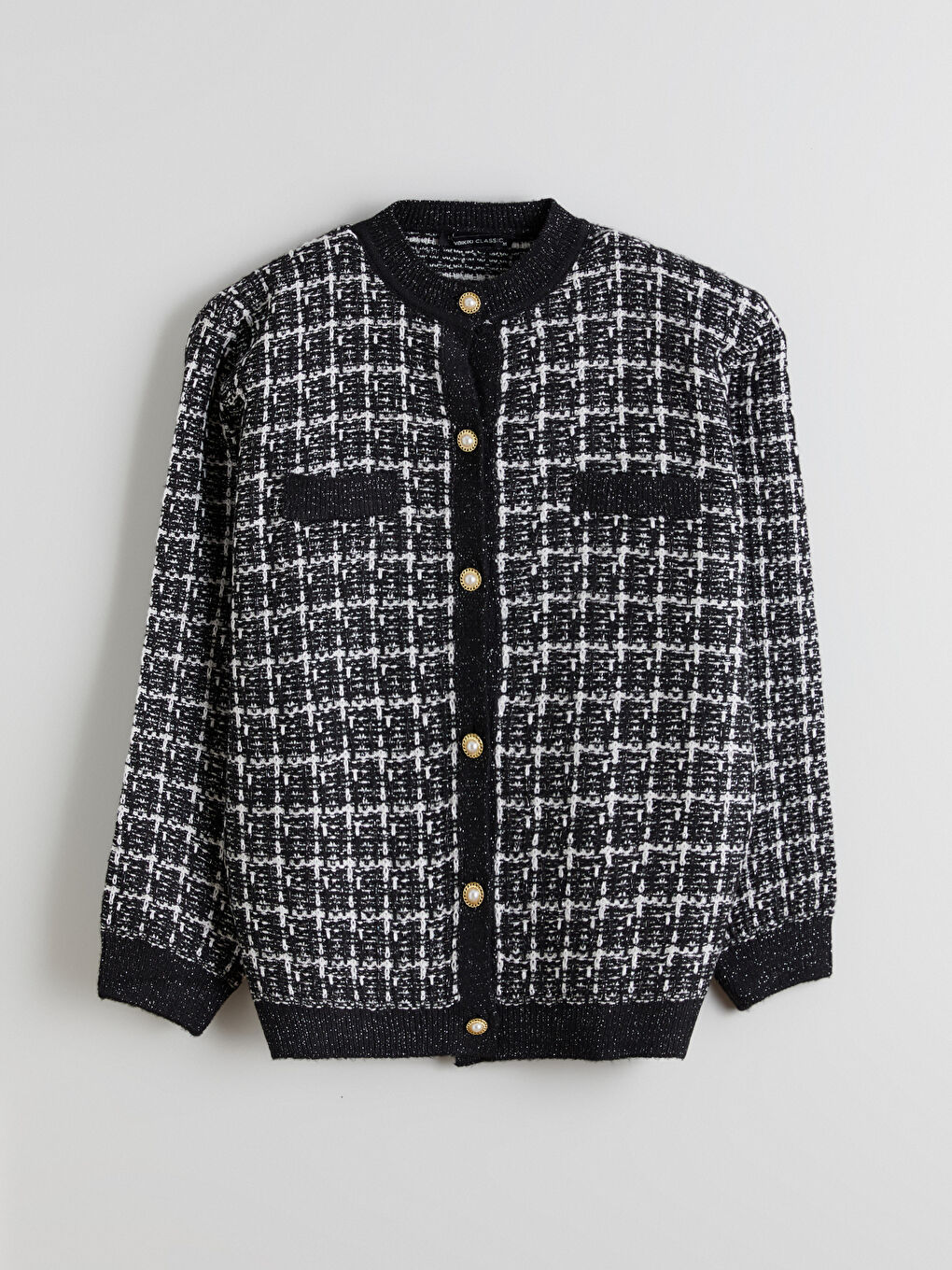 Crew Neck Plaid Women's Knitwear Cardigan-4