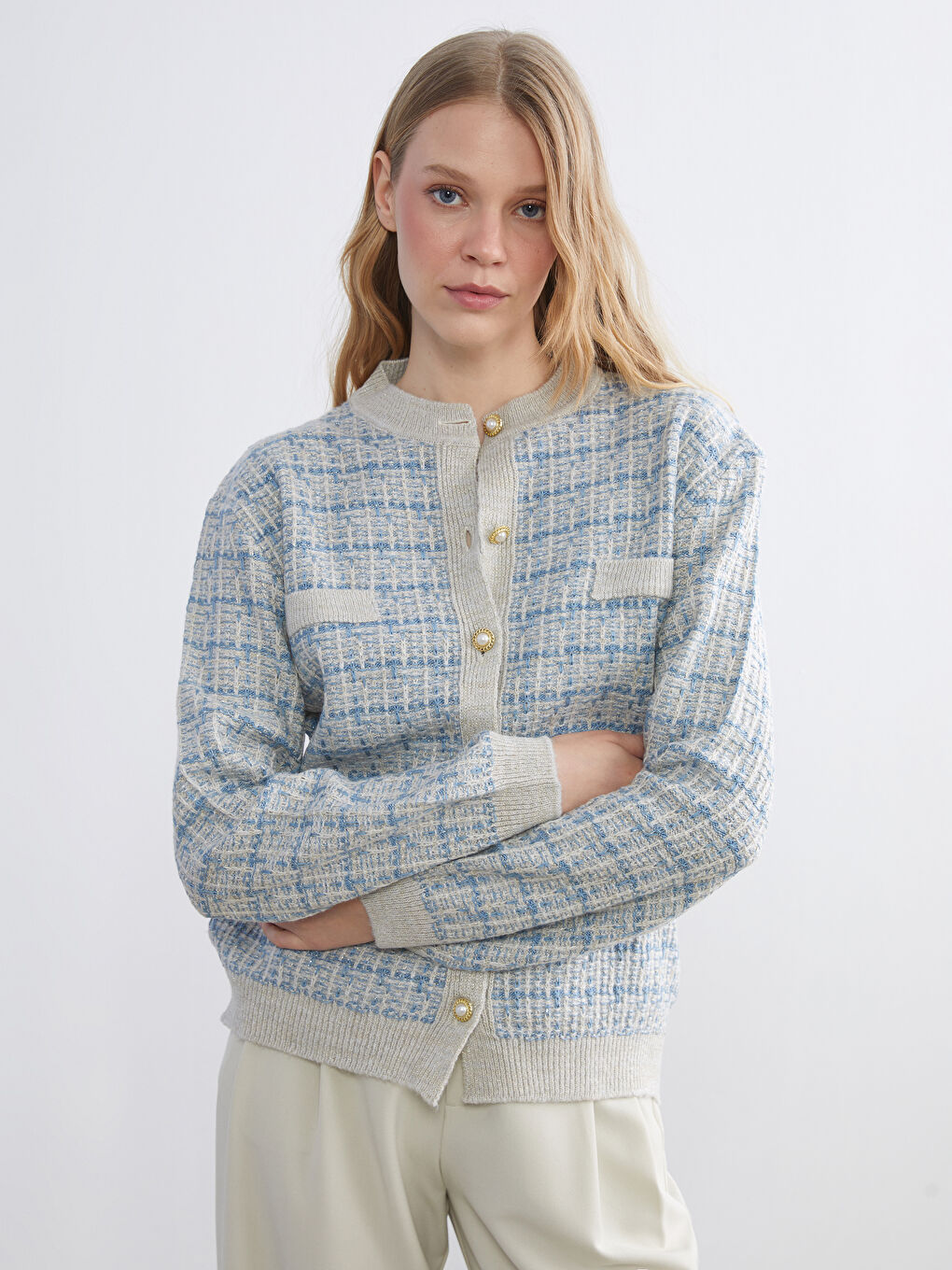 كارديجان تريكو برقبة دائرية منقوش للسيدات