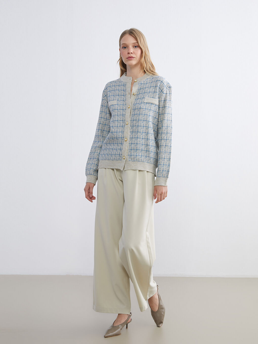 كارديجان تريكو برقبة دائرية منقوش للسيدات-1