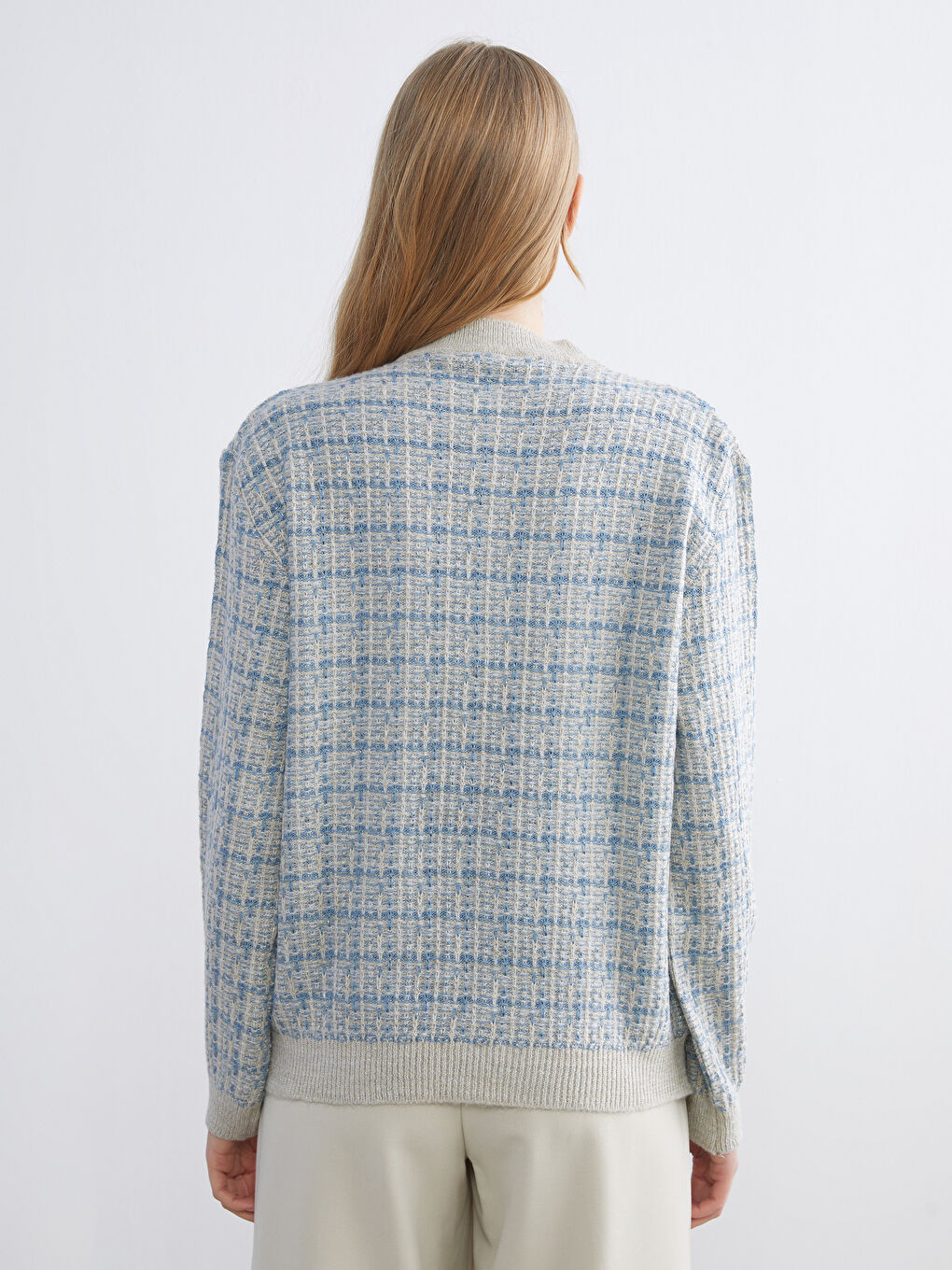 كارديجان تريكو برقبة دائرية منقوش للسيدات-3