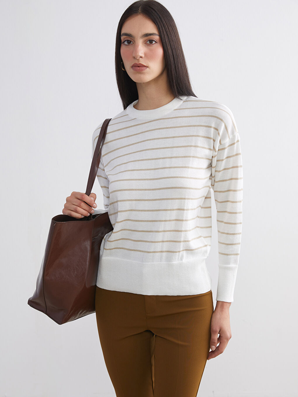 Pull-over Rayé à Col Rond pour Femmes