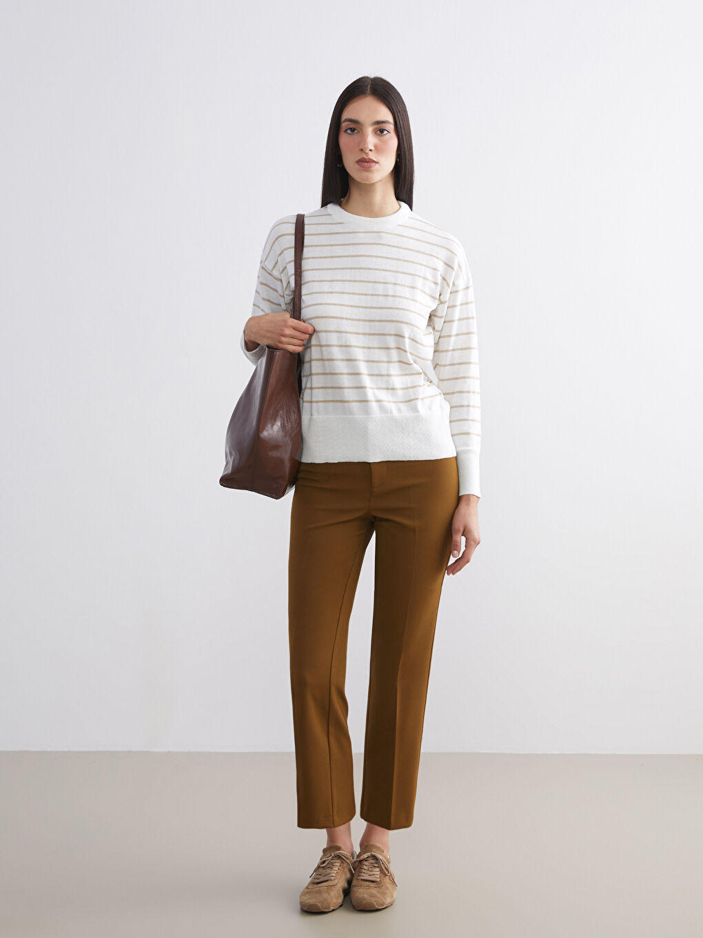 Pull-over Rayé à Col Rond pour Femmes-1