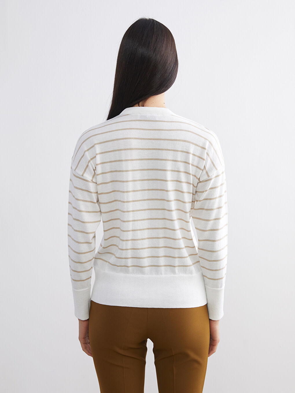 Pull-over Rayé à Col Rond pour Femmes-3