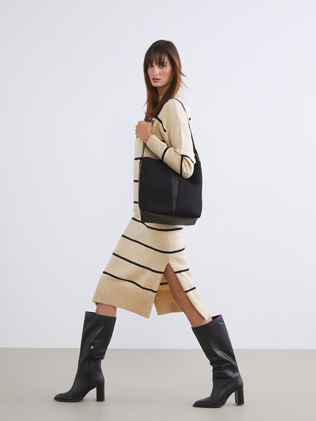 Half Turtleneck Striped Knitwear Dress