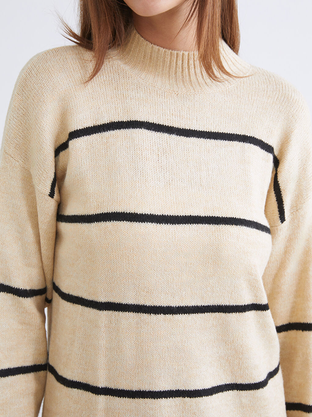 Half Turtleneck Striped Knitwear Dress-3