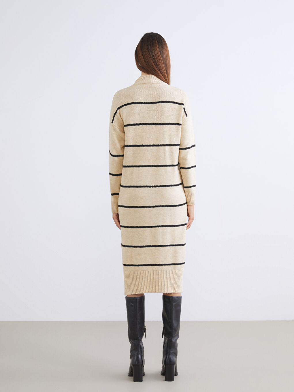 Half Turtleneck Striped Knitwear Dress-4