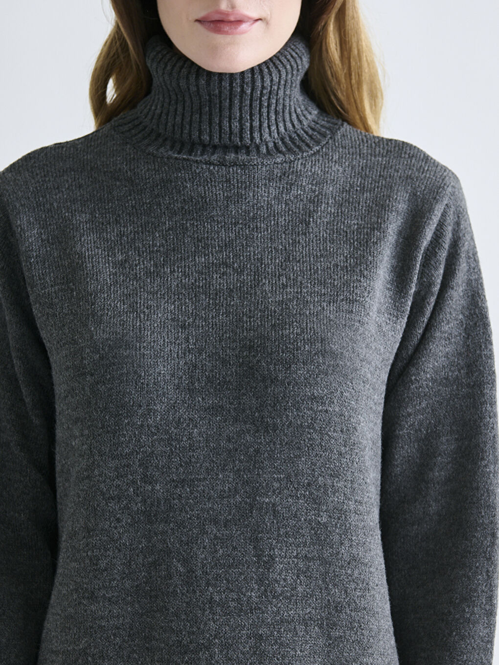 Robe en Tricot Oversize à Manches Longues et Col Roulé Uni pour Femme-4